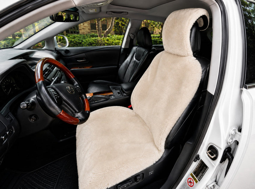 Simulation Australian Sheepskin Car Seat Cover – Front Bucket Seat, Long Wool Cushion Mat (Black)