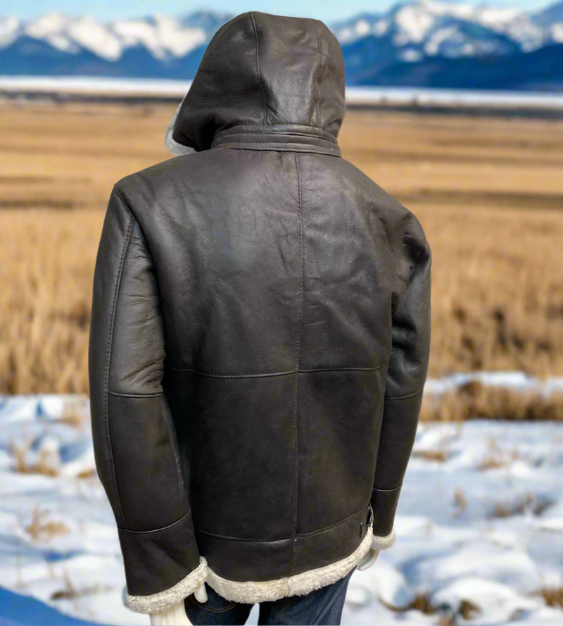 men's hooded shearling flight jacket