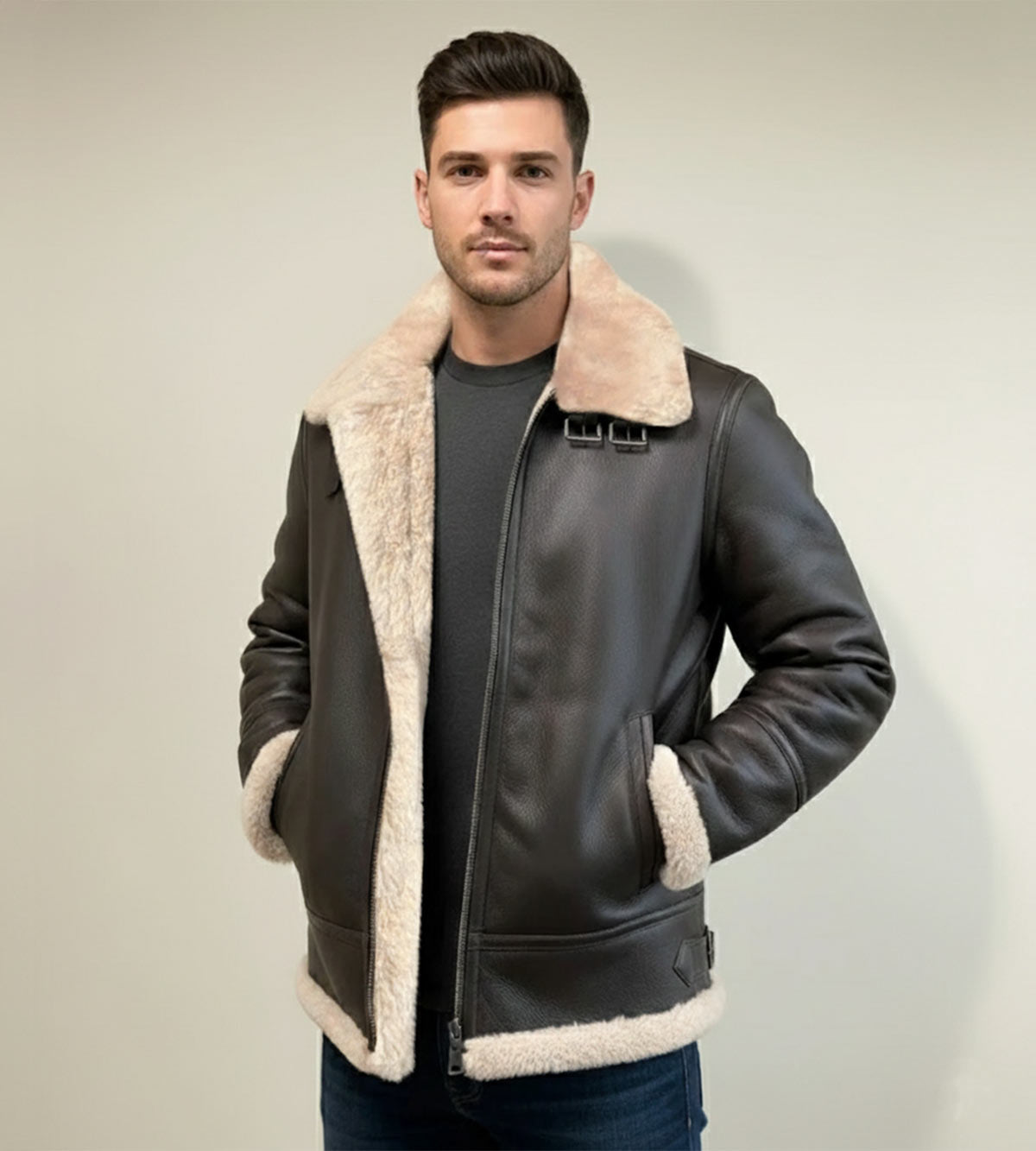 Men's Shearling B3 Bomber 100% Sheepskin WWII Flight Jacket