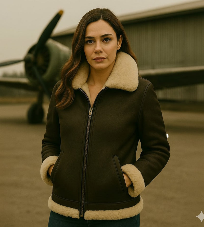 Women's Shearling B3 Bomber 100% Sheepskin Flight Jacket