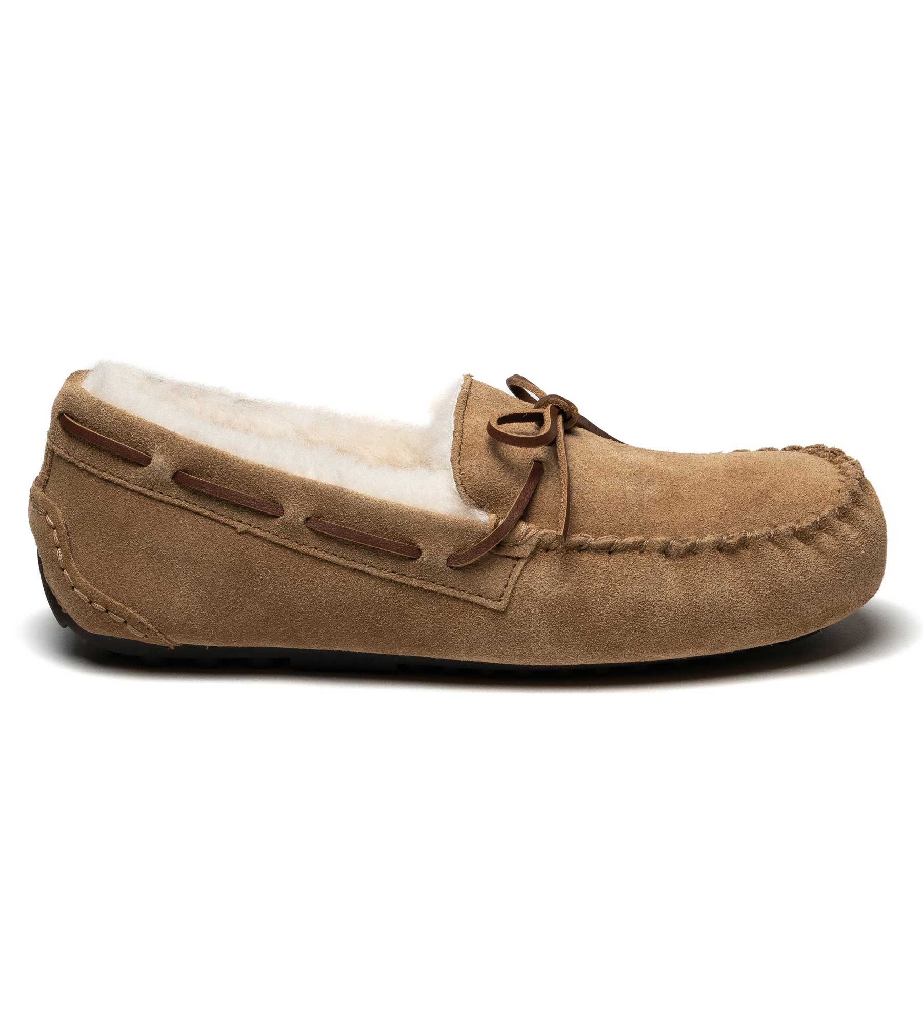 Women's Classic Suede Sheepskin Moccasin Slippers Mustard : Ladies Moccasins