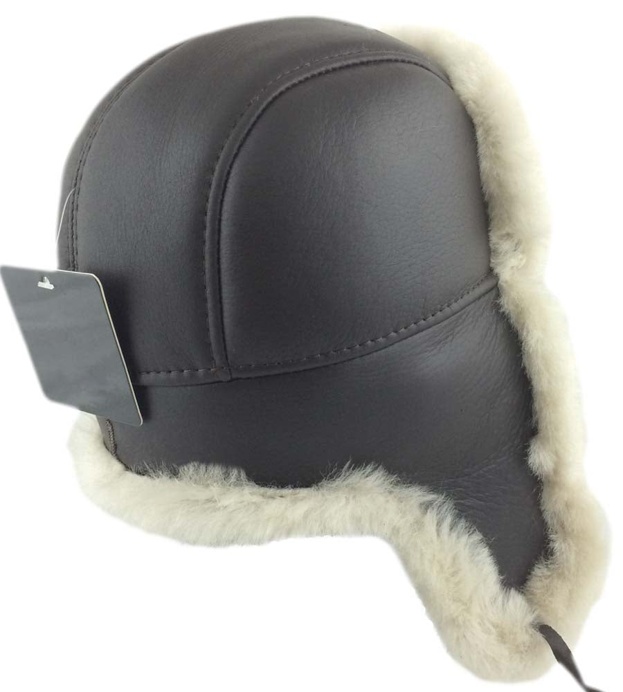 B3 Aviator Hat made from Shearling Sheepskin Antik Brown Large