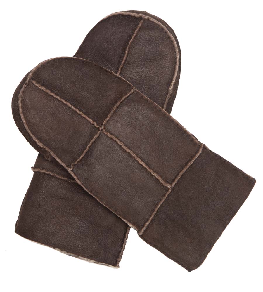 Leather and shop wool mittens