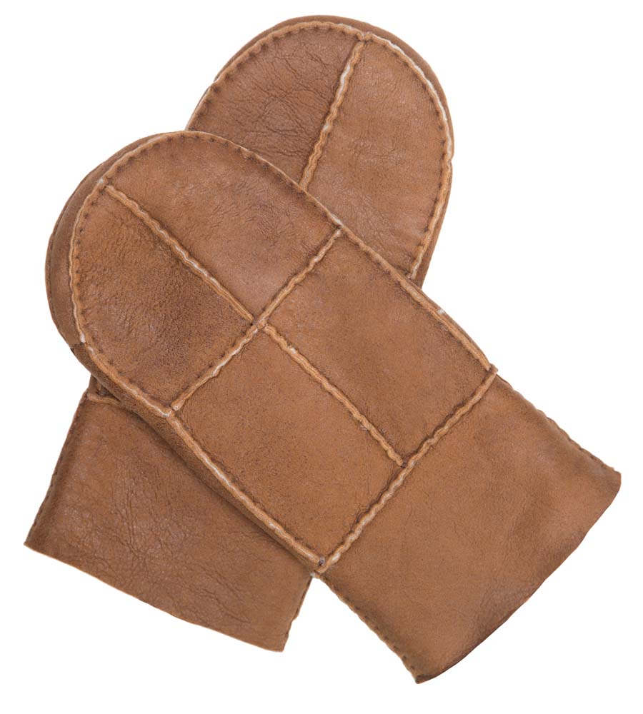 Men's Shearling Nappa Leather Mittens | Brown Sheepskin & Wool Large
